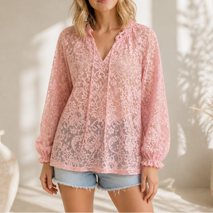 Wearbella – Floral Crochet Lace Open-Front Blouse