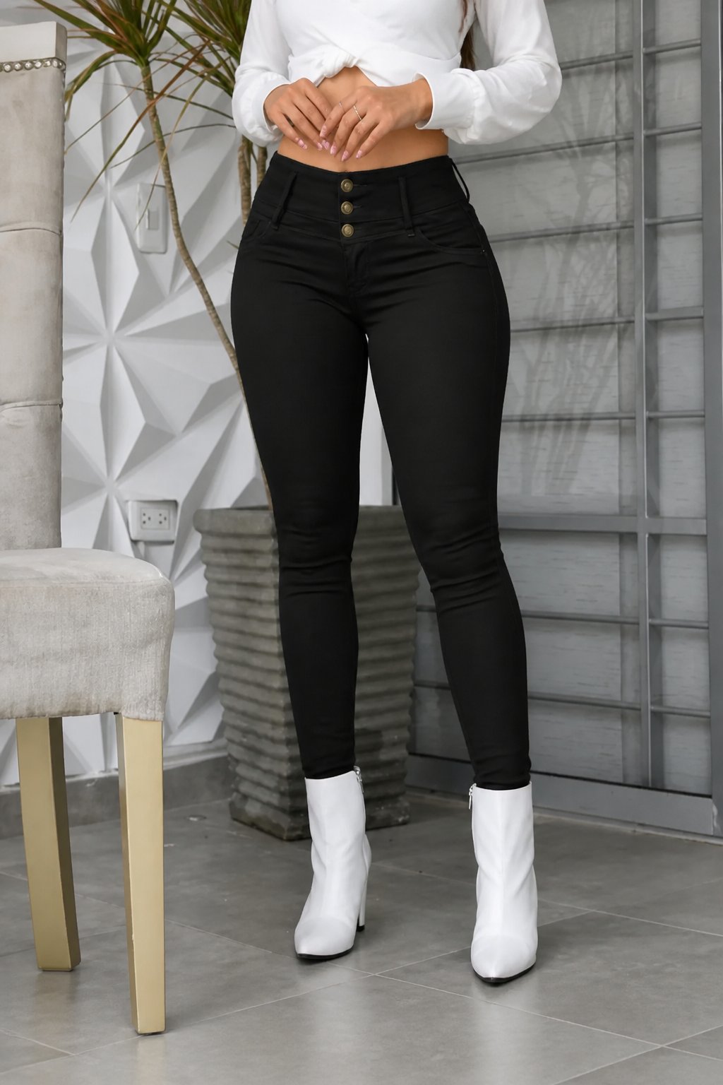 Waistlyn – Multi-Button High-Waisted Skinny Jeans