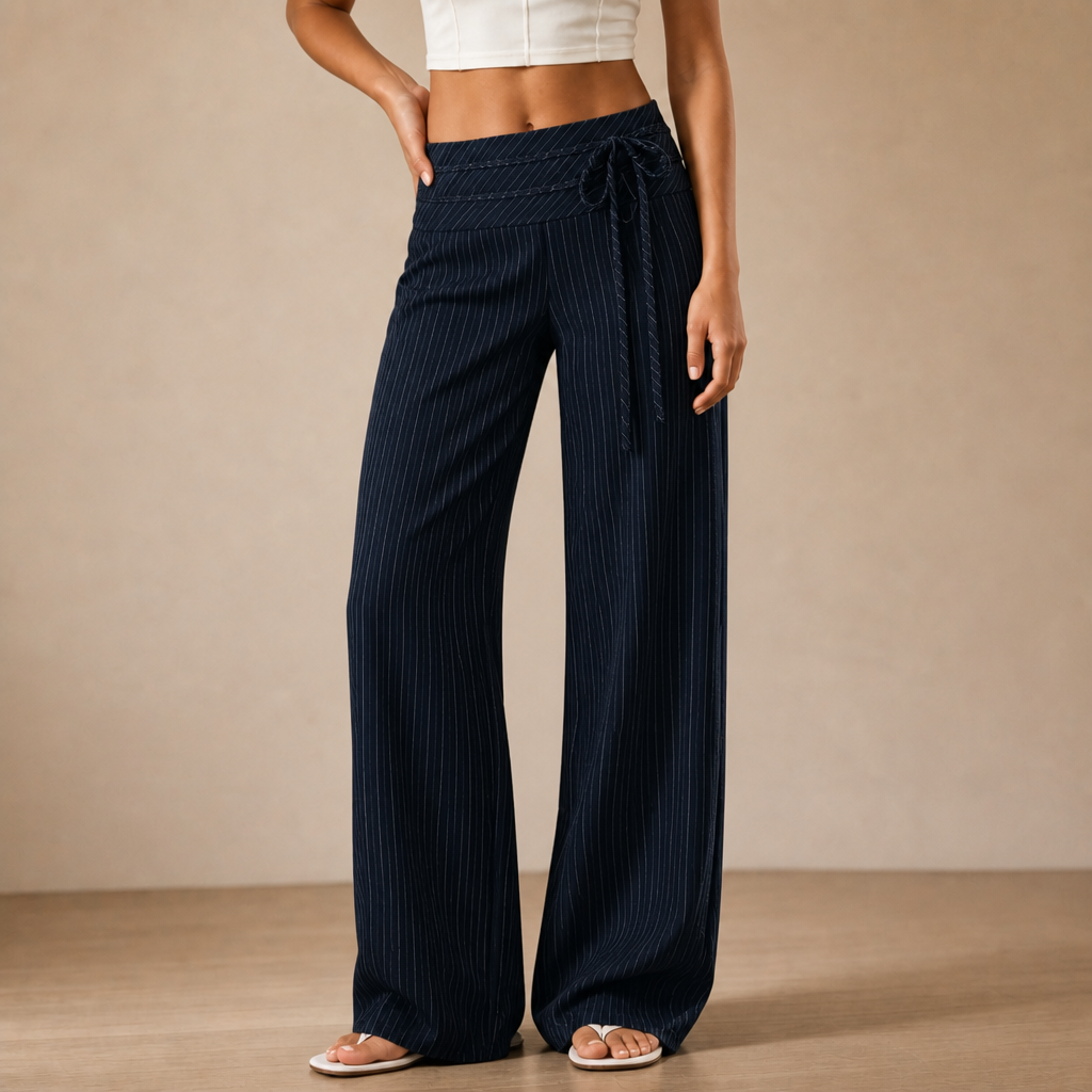 Wearline – Pinstripe Wide-Leg Drawstring Pants