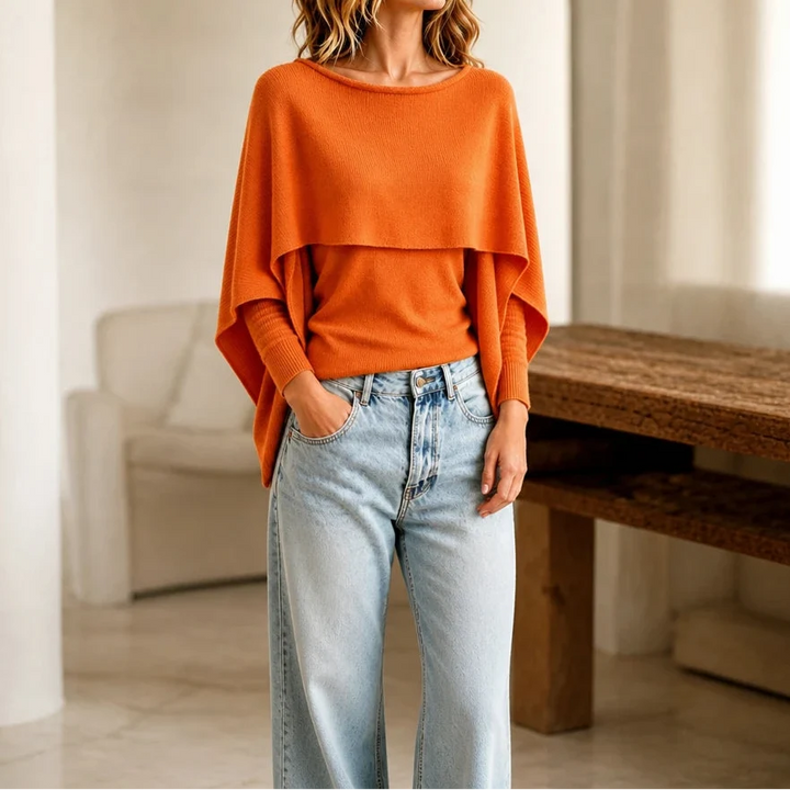 Druni Chic – Layered Cape-Shoulder Knit Top