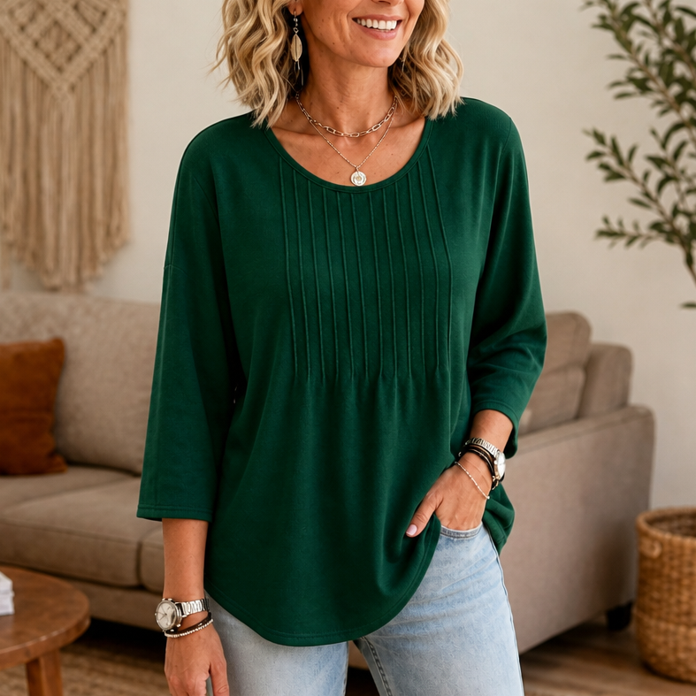 Pleatwell – Vertical Pleated Round-Neck Top