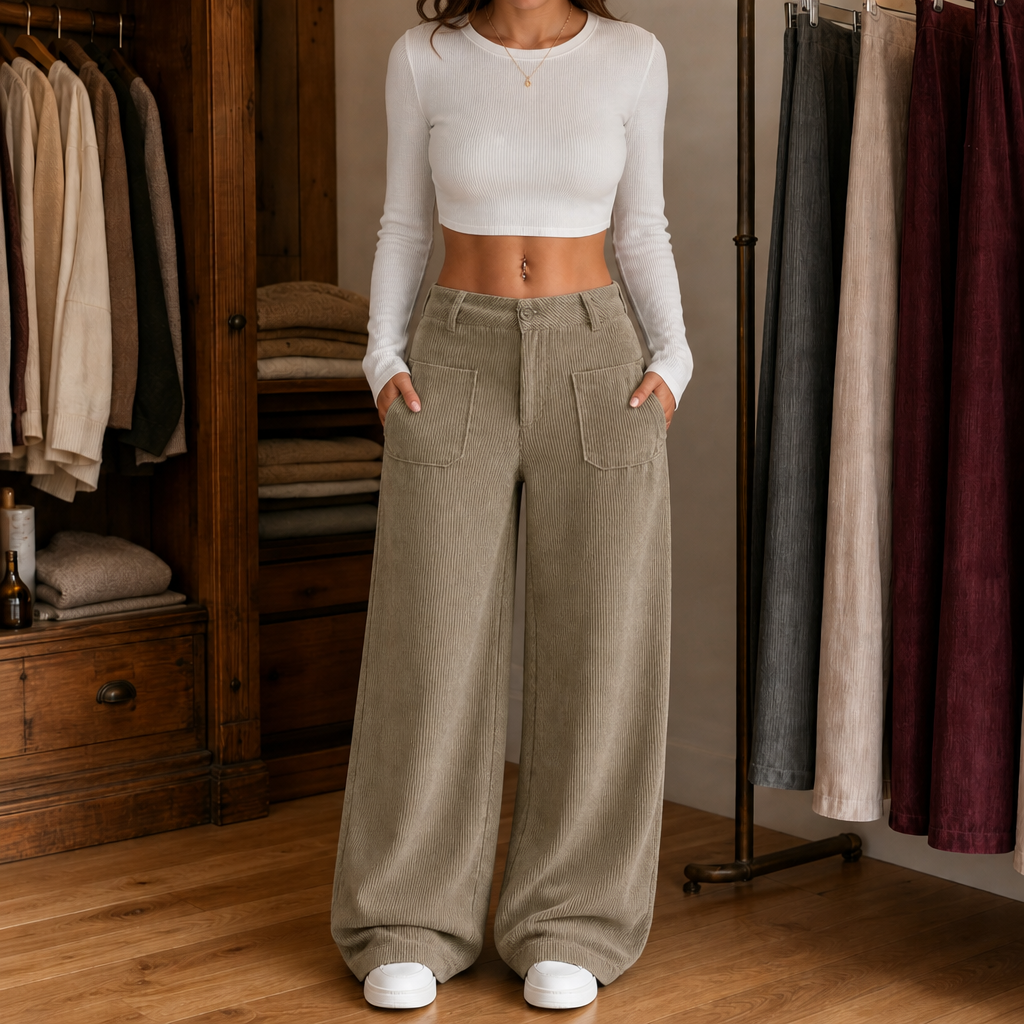 Lunetta Pants – High-Waisted Stretch-Waist Wide-Leg Trousers