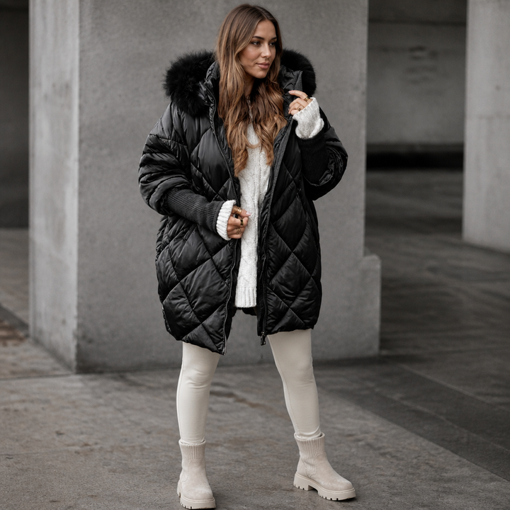 Wovella – Oversized Faux-Fur Hood Quilted Parka