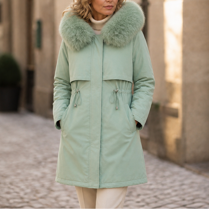 Velora – Hooded Mid-Length Faux-Fur Coat
