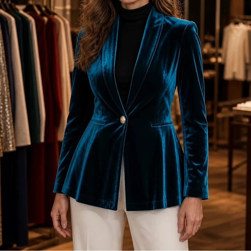 Velora Noir – Velvet Open-Front Blazer