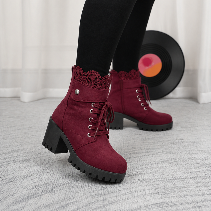 Lacevoya – Lace-Up Chunky Heel Ankle Booties