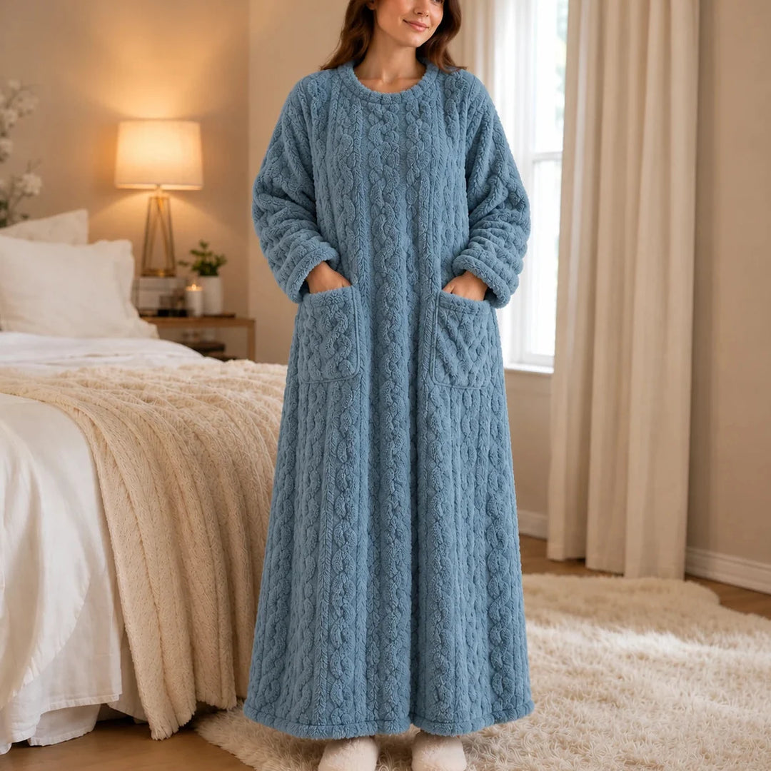 Coralhaven – Long Coral-Velvet-Look House Dress