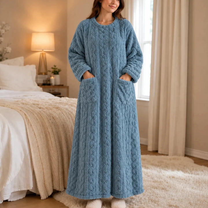 Coralhaven – Long Coral-Velvet-Look House Dress