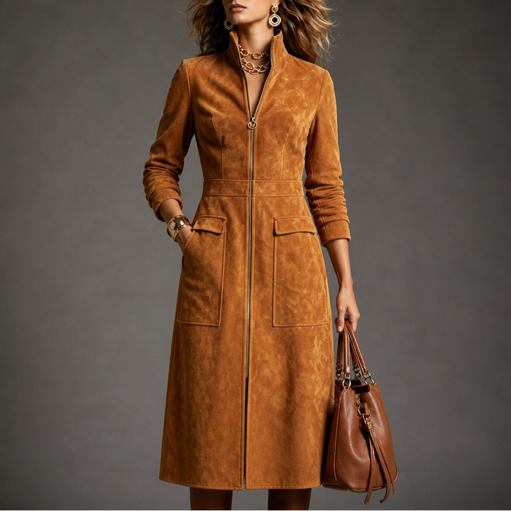Mustard Muse – Longline Zip-Up Coat