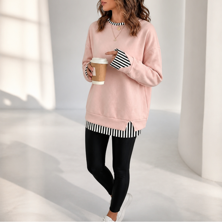 Layerella – Faux-Layer Ribbed Cuff Sweatshirt