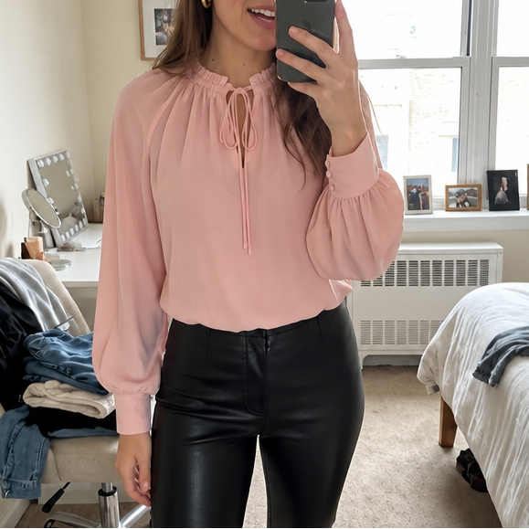 Wearbella – Chiffon Tie-Neck Lantern Sleeve Blouse