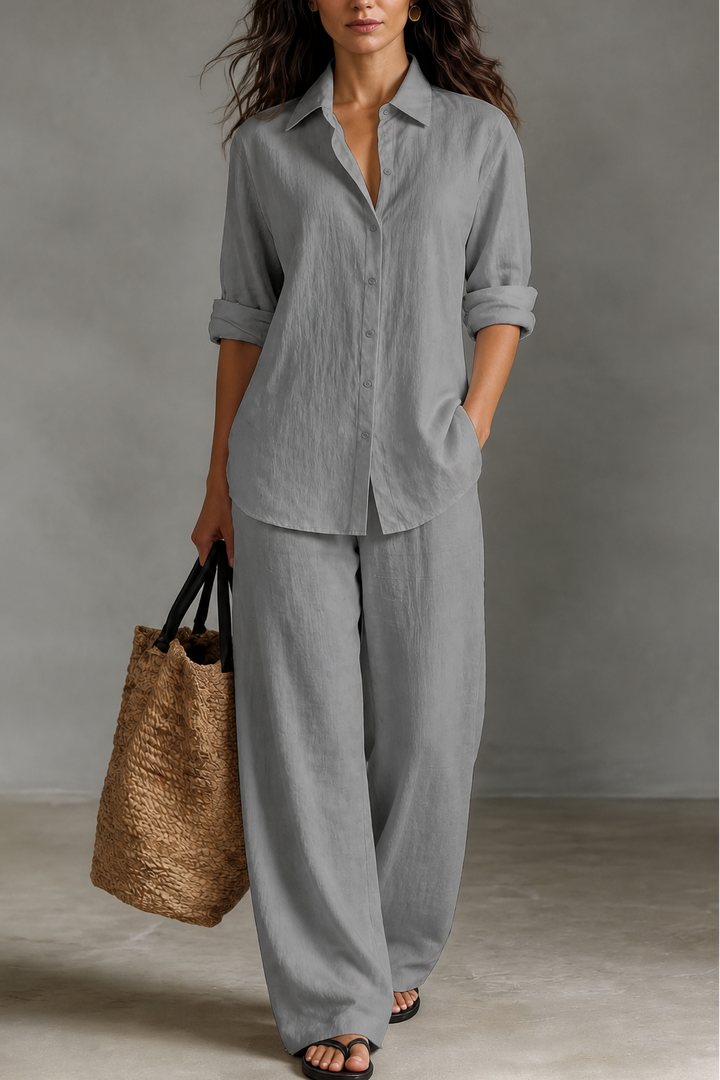 Setwell – Wide-Leg Pants And Shirt Two-Piece Set