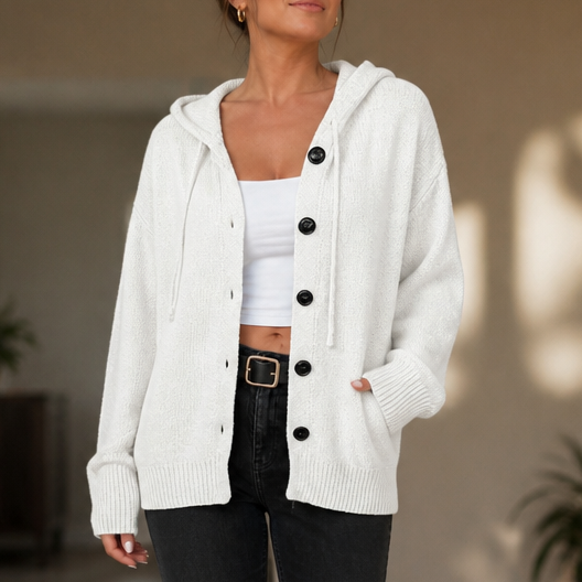 Wearbella – Drawstring Hood Oversized Knit Cardigan