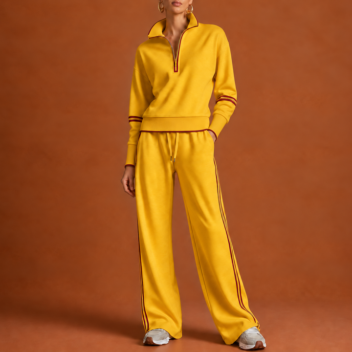 Wearbella – Striped Half-Zip Wide-Leg Lounge Set