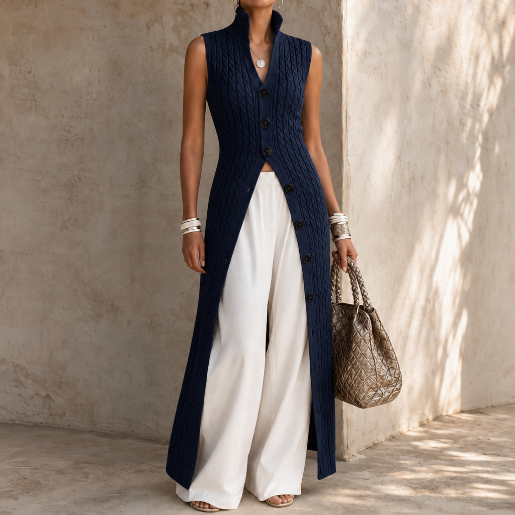 Elara Knit – Cable-Knit Look Longline Vest