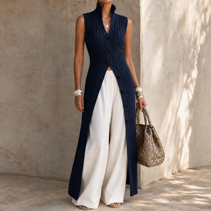 Elara Knit – Cable-Knit Look Longline Vest
