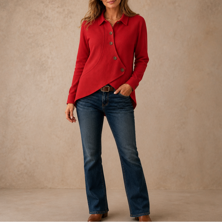 Draperau – Waffle-Knit Asymmetric Placket Top