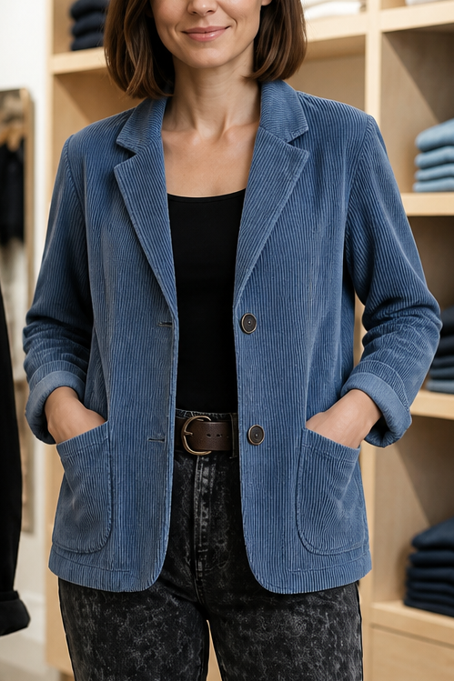Wearbella – Fine Corduroy-Look Structured-Shoulder Jacket