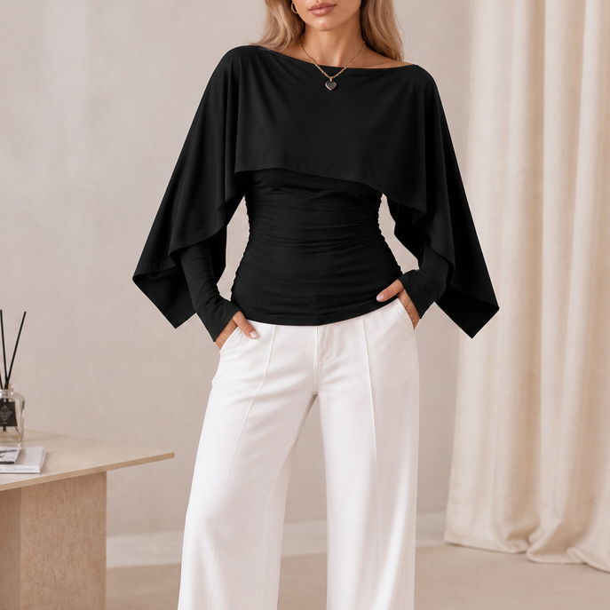 Wearbella – Cape Overlay Ruched Batwing Top