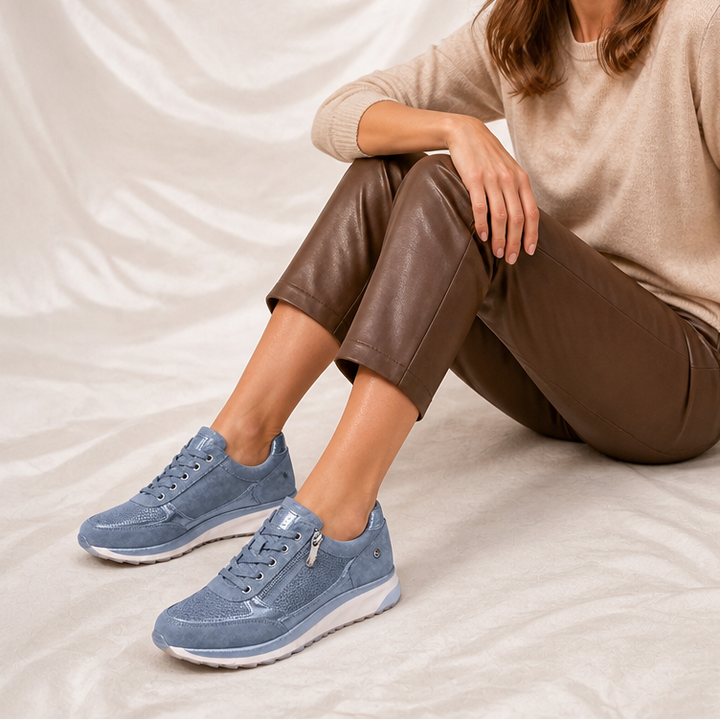 Eugénie Zip – Metallic Accent Casual Sneakers