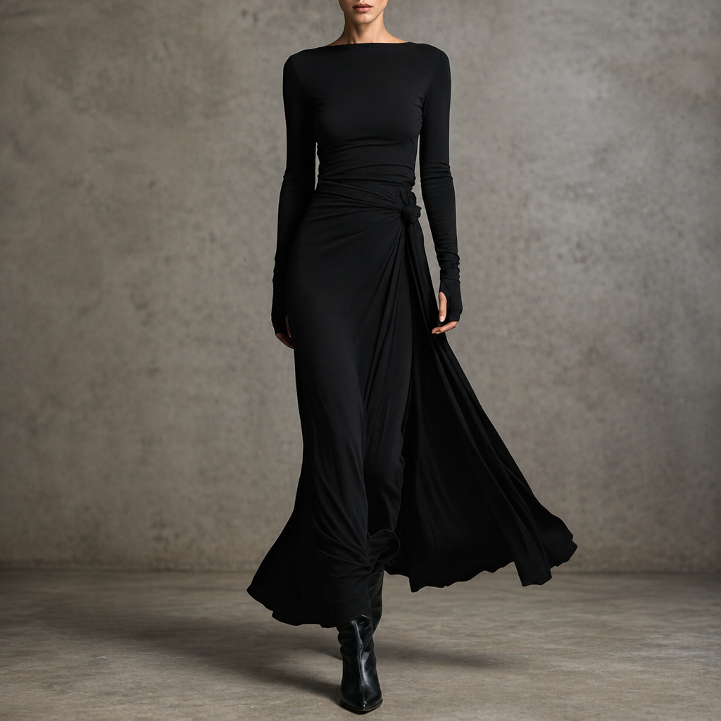 Naiara – Gathered Side-Knot Draped Maxi Dress
