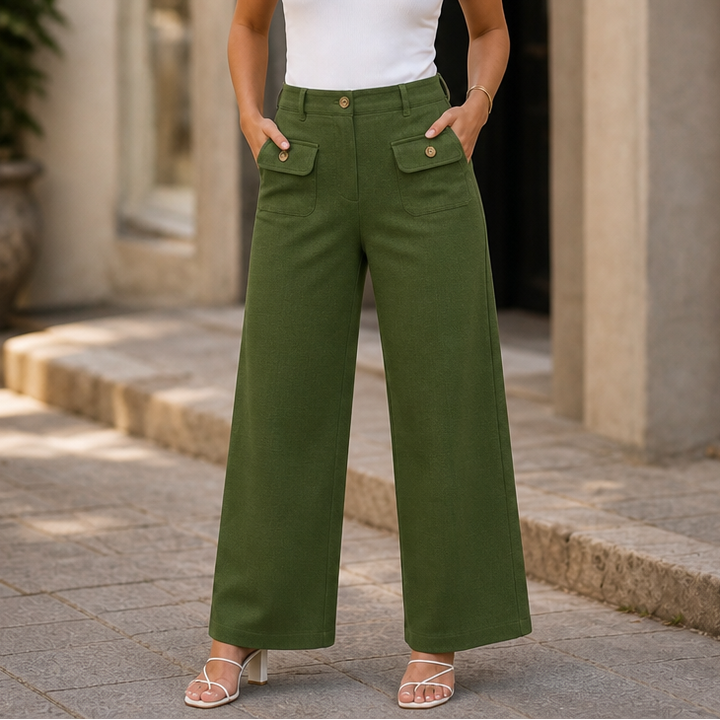 Wearbella – High-Waisted Buttoned Wide-Leg Trousers