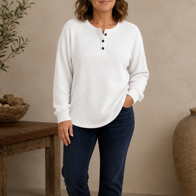 Wearla – Ribbed Waffle Knit Henley Top