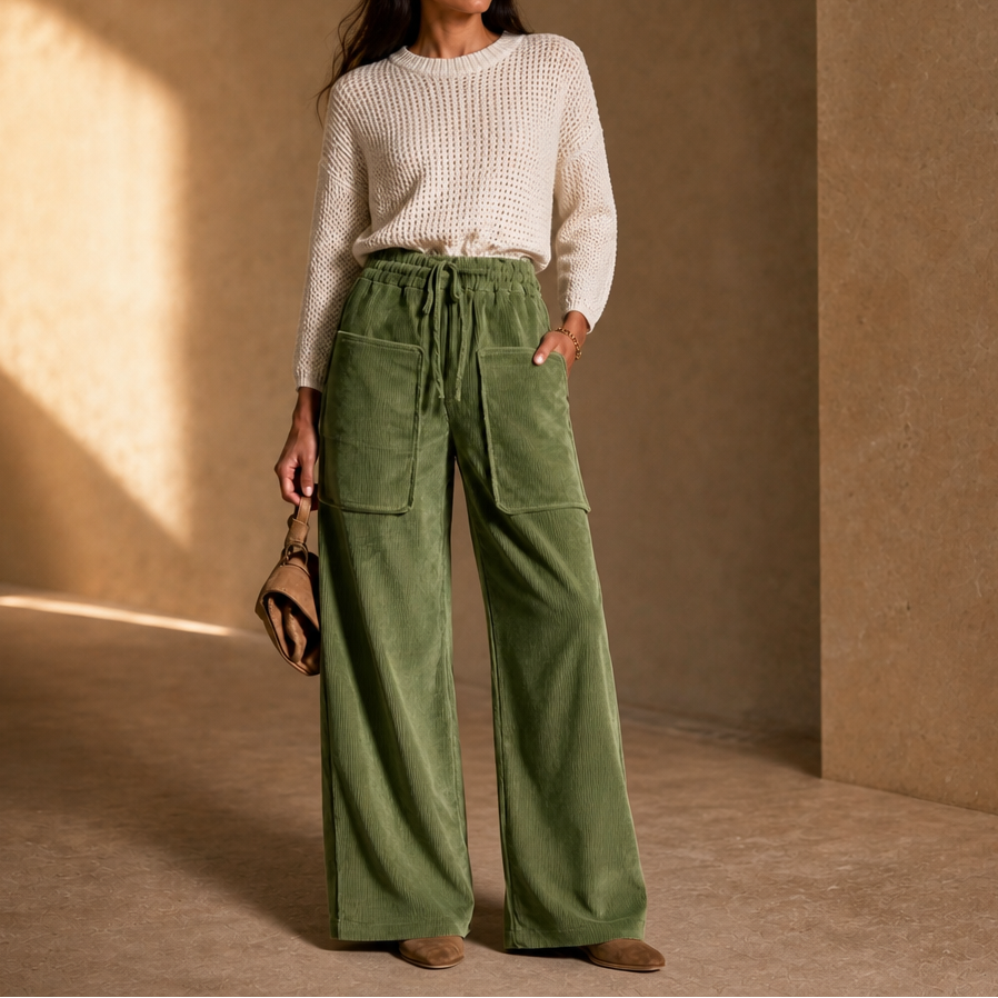 Cordella – Ribbed Corduroy Wide-Leg Pants