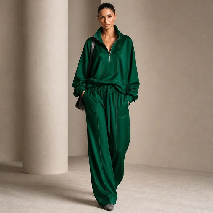 Veluna – Air-Layer Half-Zip Top And Wide-Leg Pants Set
