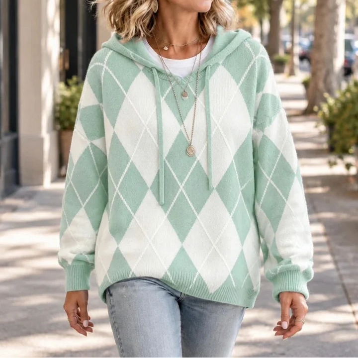 Argylea – Argyle Hooded Knit Sweater