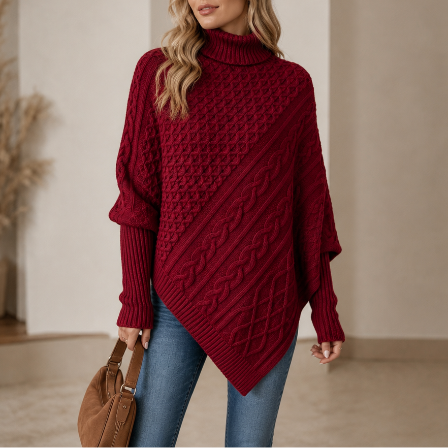 Cable & Cove – Cable-Knit Turtleneck Poncho Sweater
