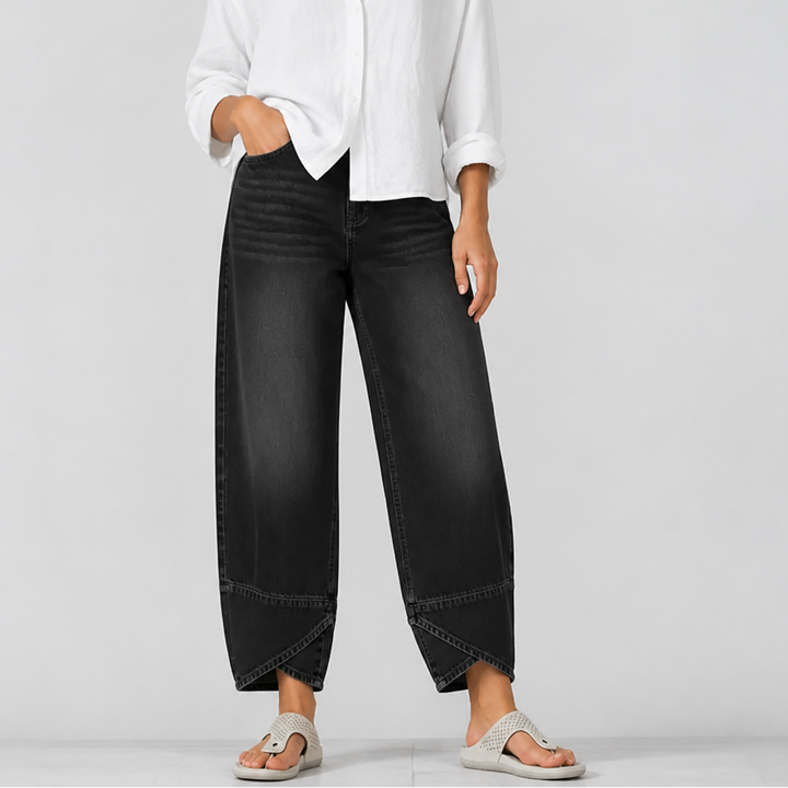 Verlace – Asymmetric Stepped-Hem Wide-Leg Jeans