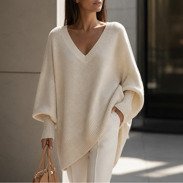 Autumna – Oversized V-Neck Puff Sleeve Sweater