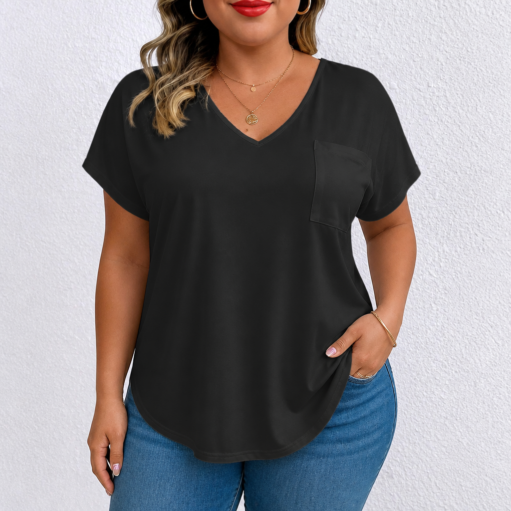 Draperie – V-Neck Dolman Sleeve High-Low Hem Tee