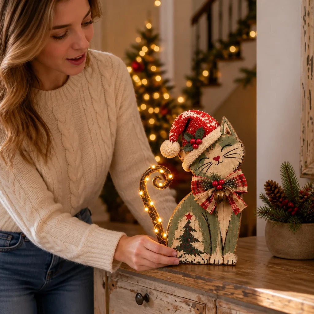 Tinsel & Whiskers – Vintage-Style Lighted Tail Christmas Cat