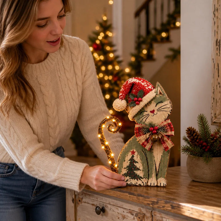 Tinsel & Whiskers – Vintage-Style Lighted Tail Christmas Cat
