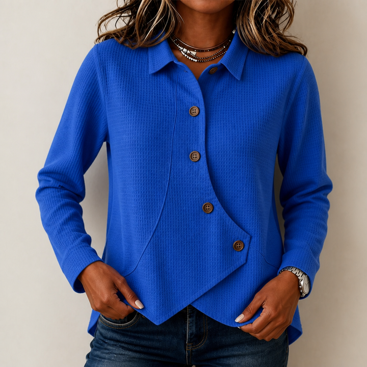 Draperly – Waffle-Knit-Look Asymmetric Hem Top