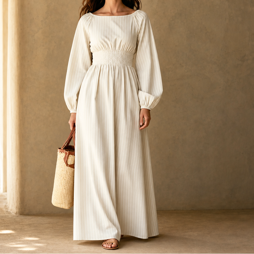 Wovelle – Smocked-Waist Pleated Maxi Dress