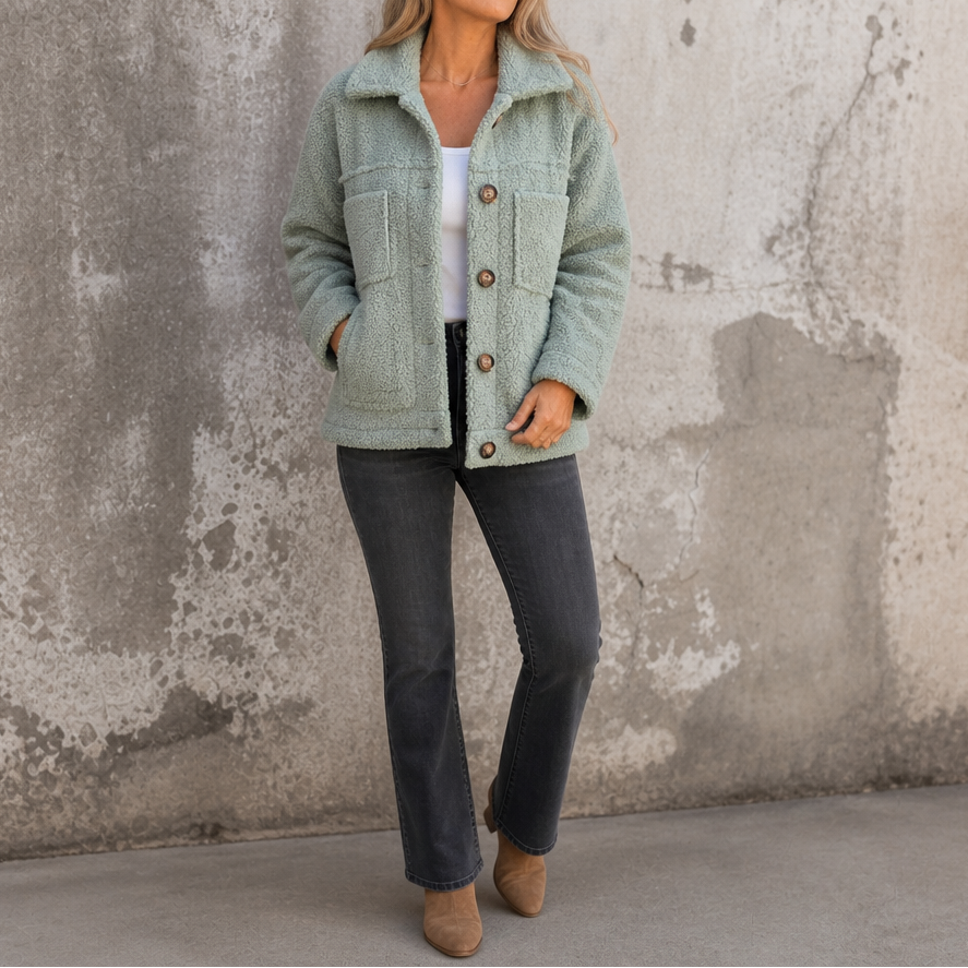 Ariane – Curly Faux-Fur Button-Front Jacket