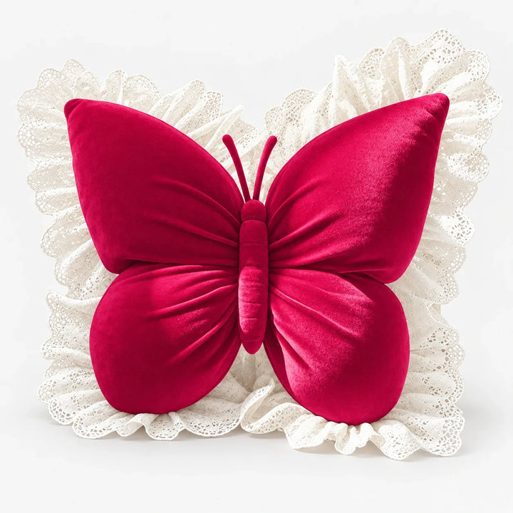 Lacewing – Velvet-Look Butterfly Lace-Trim Throw Pillow