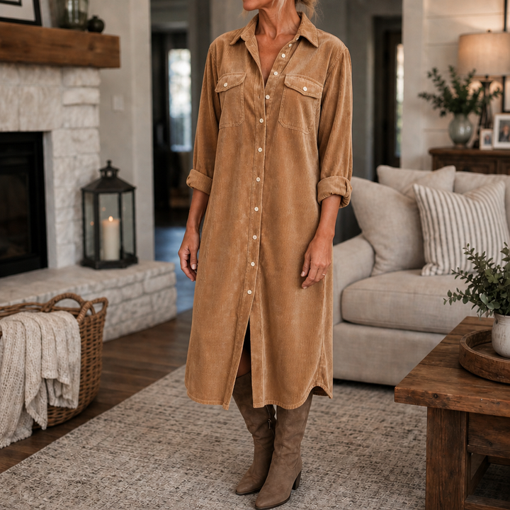 Wearlyn – Ribbed Button-Front Shirt Dress