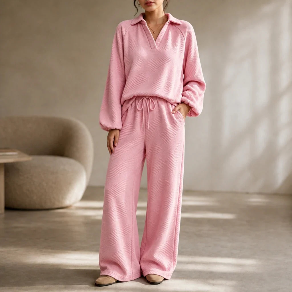 Polora – Knitted Polo Top And Wide-Leg Trouser Set