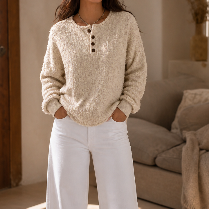 Autumbre – Chunky Knit Button Henley Sweater