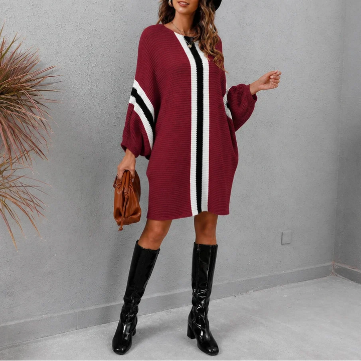Stria – Striped Batwing Sleeve Sweater Dress