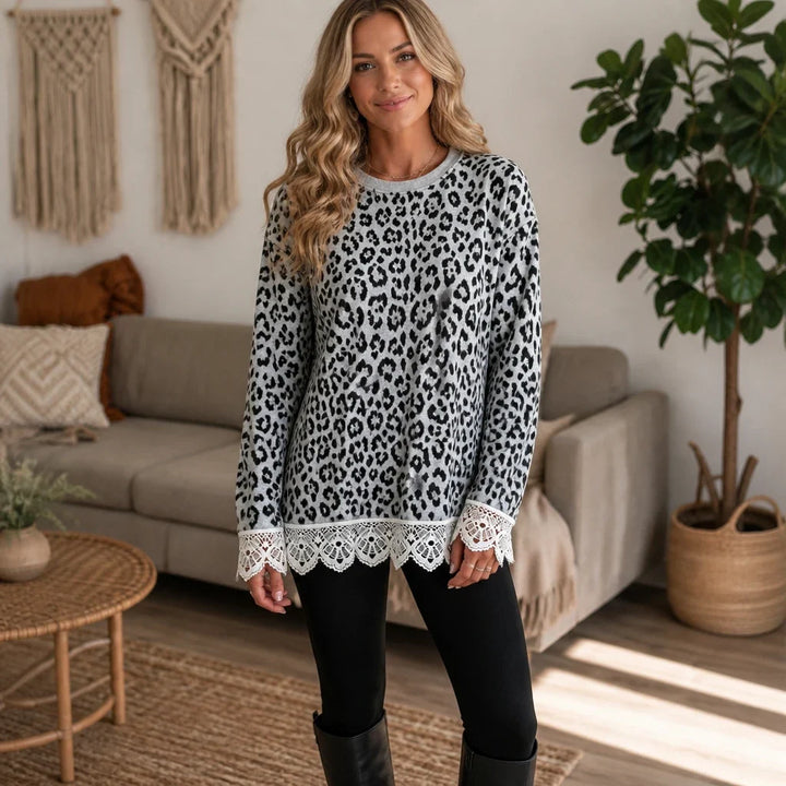 Leopard Lace Layer Top – Leopard Print Faux-Layered Pullover