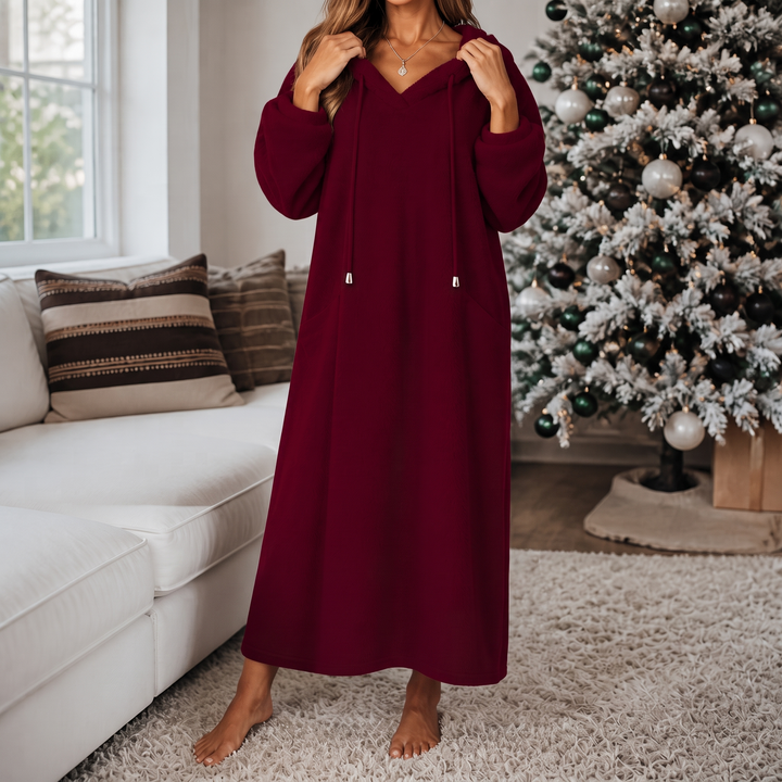 Wrapelle – Hooded Plush A-Line Maxi Lounge Dress