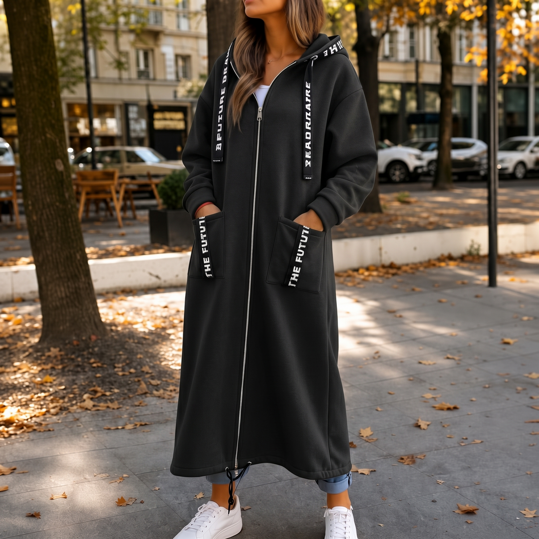 Wrapelle – Extra-Long Hooded Zip Jacket