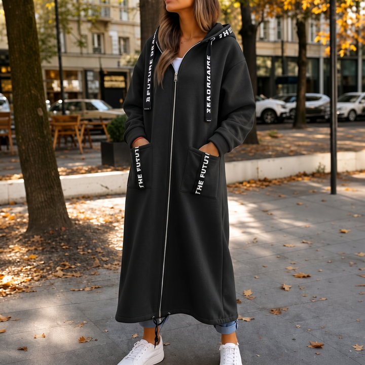 Wrapelle – Extra-Long Hooded Zip Jacket