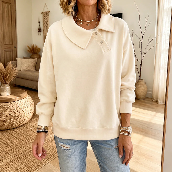 Fold & Flourish – Fold-Over Collar Pullover Sweatshirt
