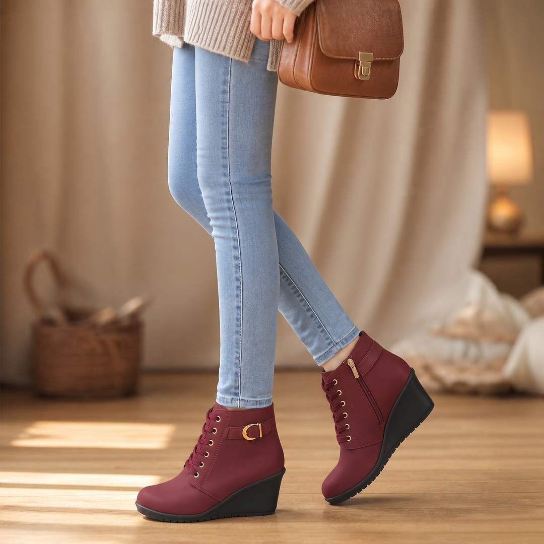 Wearluxe – Buckle-Strap Concealed Wedge Ankle Boots